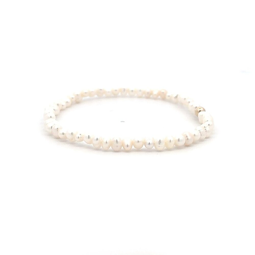 Stretch Freshwater Pearl Gemstone Beaded Stretch Bracelet 14K Gold Accent Bead - Picture 5 of 5